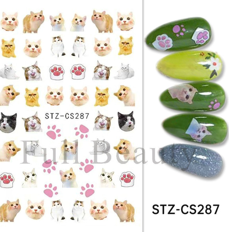 3 Sheets Cat Kitten Footprint Nail Stickers 3D Self-Adhesive Cartoon Animal NS2