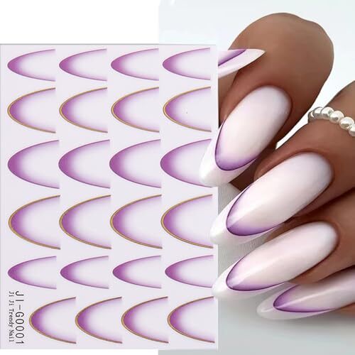 11 Sheets French Gradient Nail Art Stickers 3D Self-Adhesive French Lines Nail
