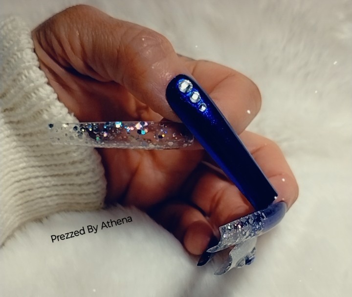 Luxury Handmade Press-On Nails I Reusable I Midnight Blues I Square Shape l 3XL