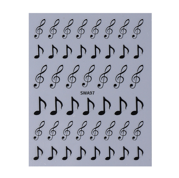 3 Sheets Musical Note Nail Art Stickers Gold Silver Black Piano Notes SWA97 NH28