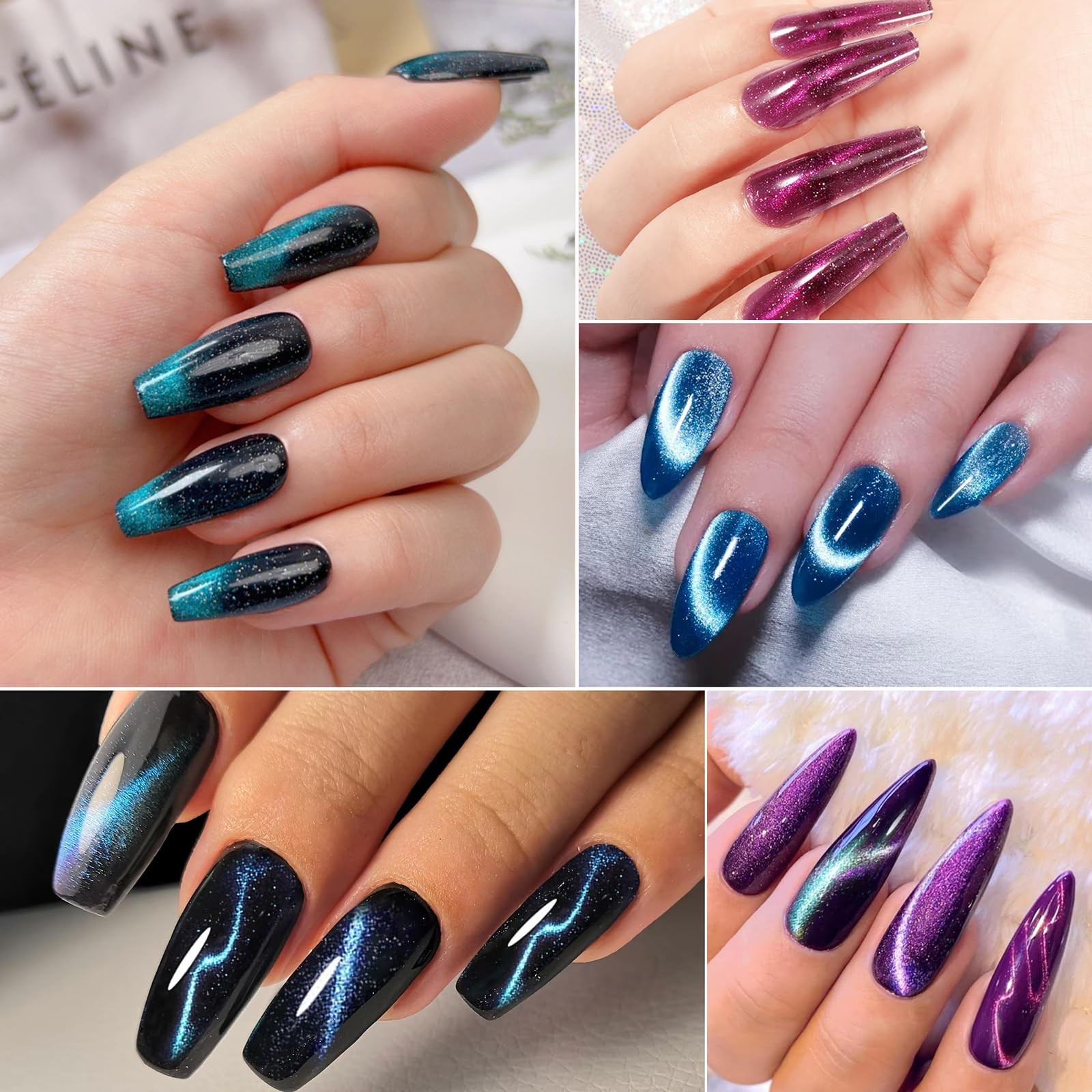 55Pcs Cat Eye Magnet for Nails, Cat Eye Gel Nail Polish Magnet Kit, Strong Magne