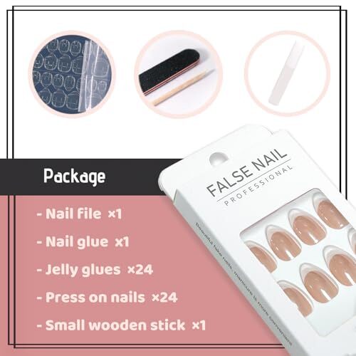 French Tip Chrome Press on Nails Almond Medium Fake Nails with A-French Tip