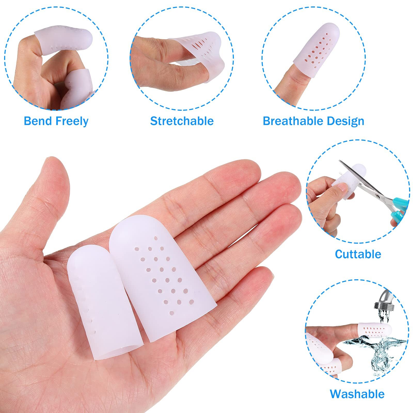 20 protectores de dedos de silicona transpirables con agujeros