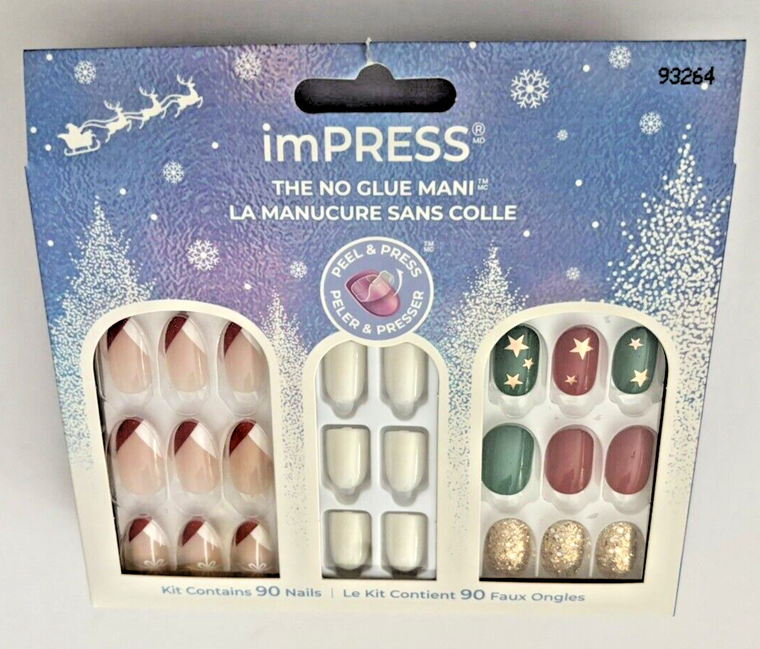 KISS imPRESS 90 Nails Peel & Press Assorted Styles Holiday Christmas Valentine’s
