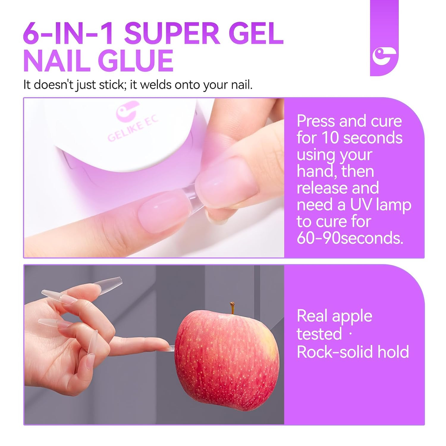 Gel Nail Glue for Press Ons: 6 in 1 Strong UV Nail Glue for Nail Tips and Acryli