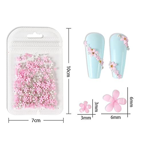 Luxury Acrylic 3D Flower Nail Decorations with Pearl Caviar Beads, 2 pc Set
