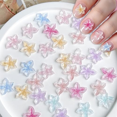 120Pcs Summer Flower Nail Art Charms 3D Colorful Hibiscus Flowers Nail style05
