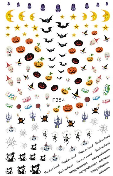 Nail Art 3D Decal Stickers Pumpkin Faces castle bat ghost F254