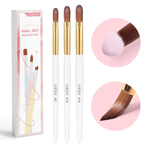 3PCS Acrylic Nail Brush Set, Size 8/10/14 Beginner & Professional Nail