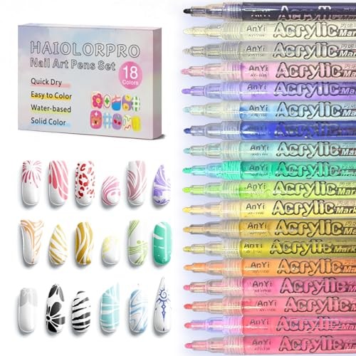 18 Colors Nail Art Pens Set, 3D Gel Nail Polish Pen Water-based Multi-colored