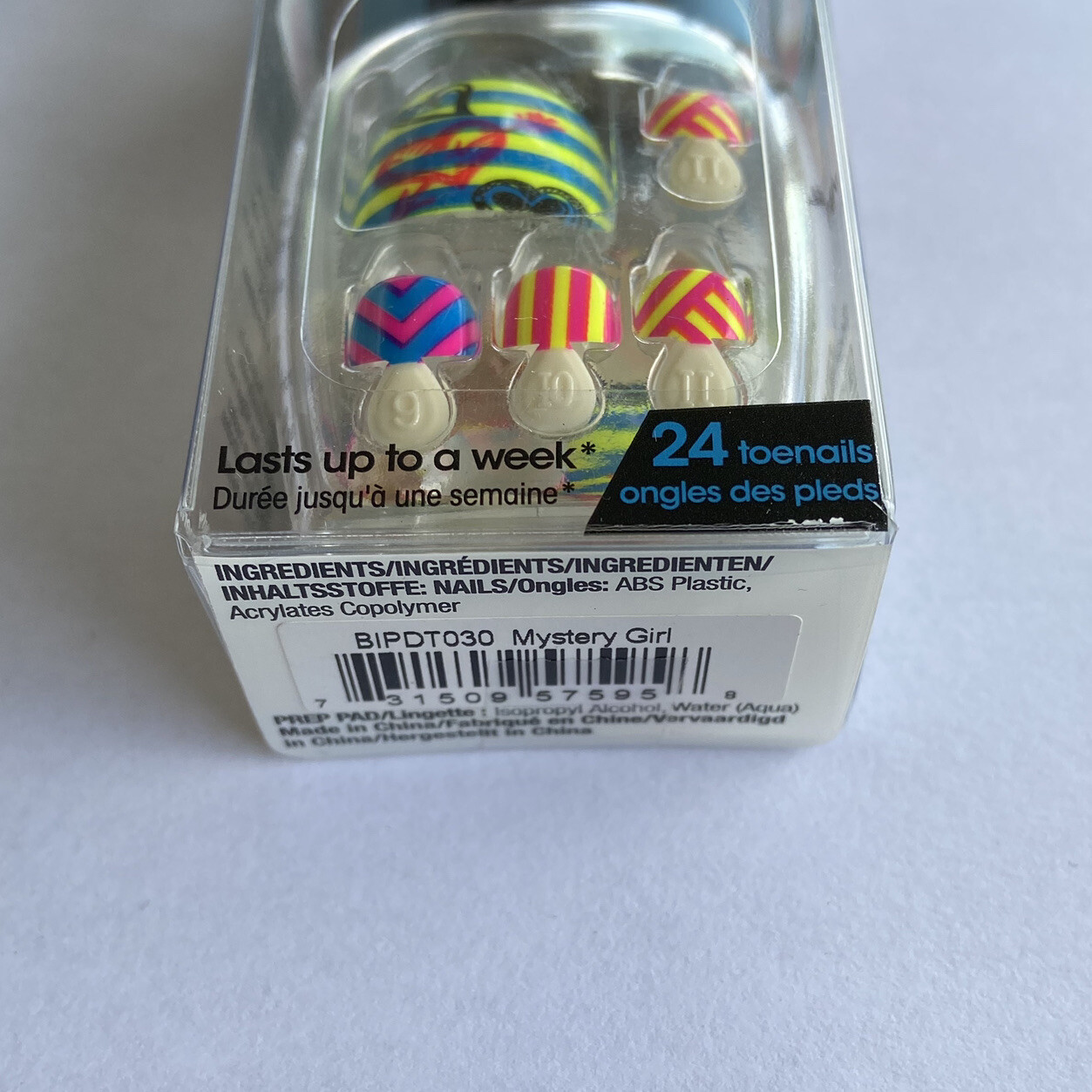 NEW Kiss Nails Impress Press On Pedicure Short Gel Yellow Pink Hearts Stripe Toe