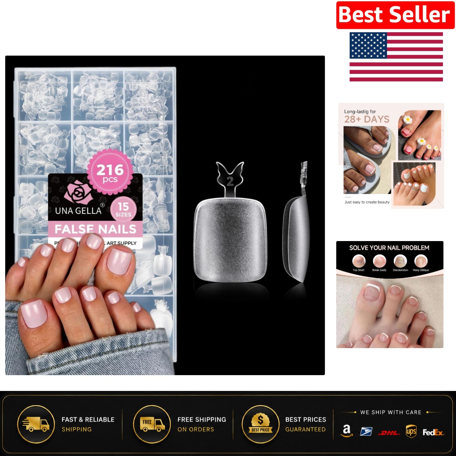 Ultra-Thin 216 Pc Gel Toe Nail Extensions – Pre-shaped & Long-lasting Beauty