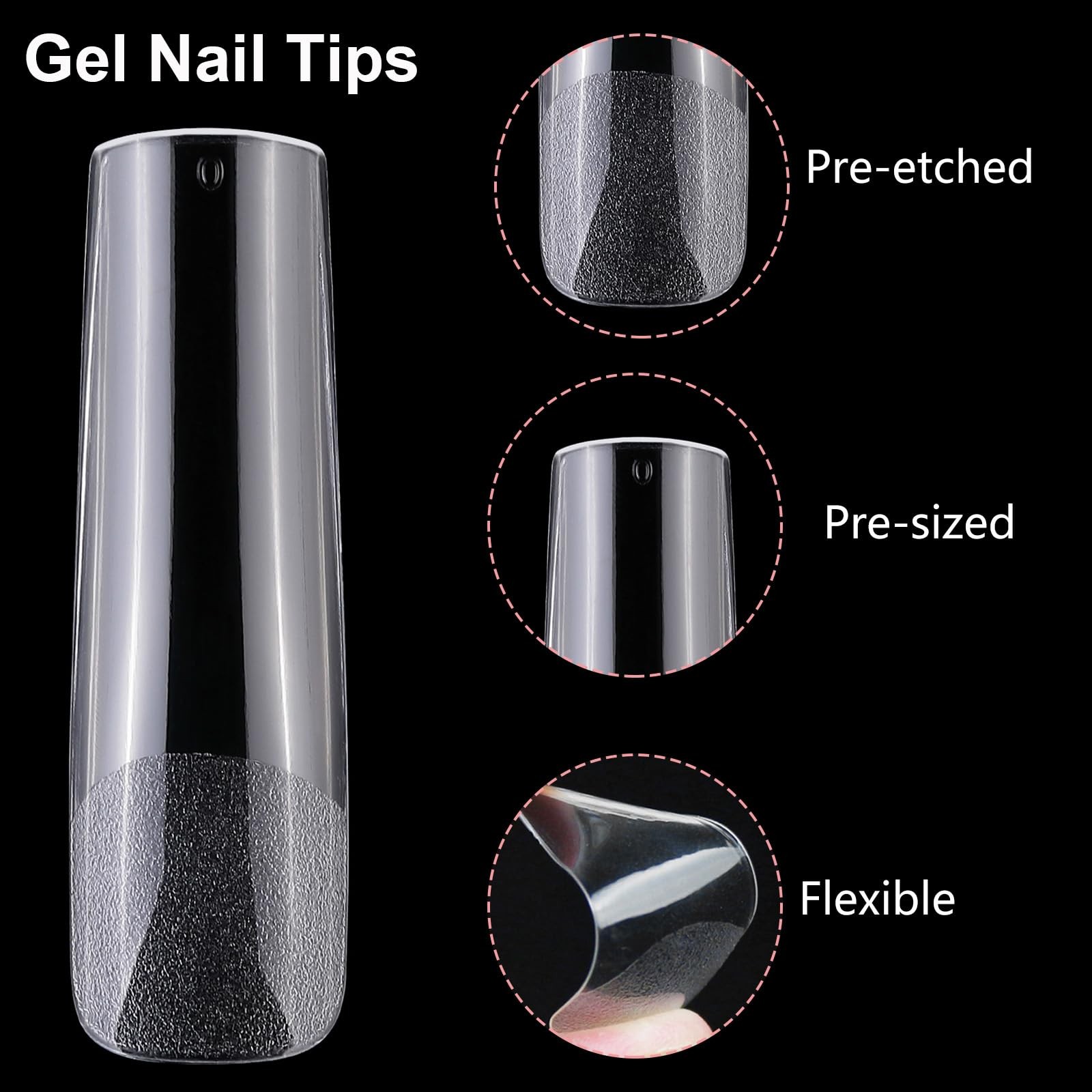 LoveOurHome 240pc XXL Square Gel Nail Tips Extra Long Fake Nails Clear
