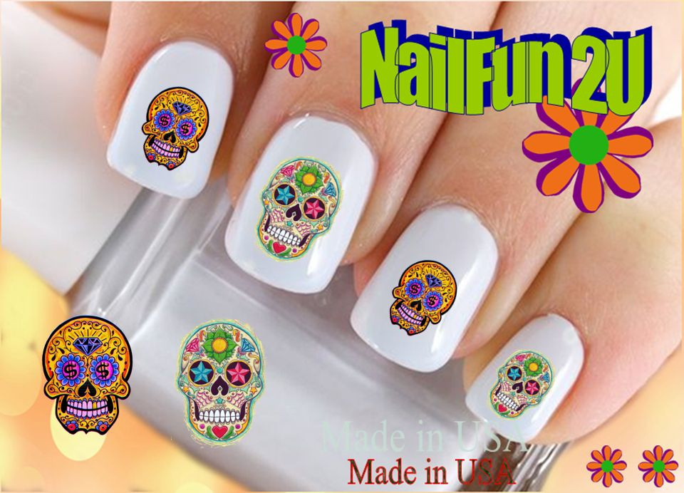 Nail Art 598 IMAGE Sugar Skull #1 WaterSlide Nail Decals Transfers Stickers