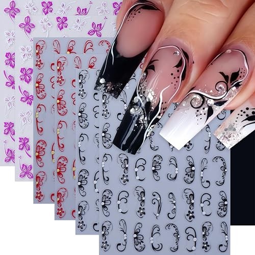 6PCS Flower Nail Art Stickers 3D Self-Adhesive Hawaiian Flowers Nail hibiscus