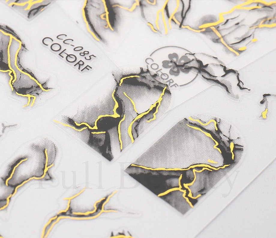 3D Black Gold Bronzing Marble Nail Art Stickers Decals French Line Ink DIY NS43