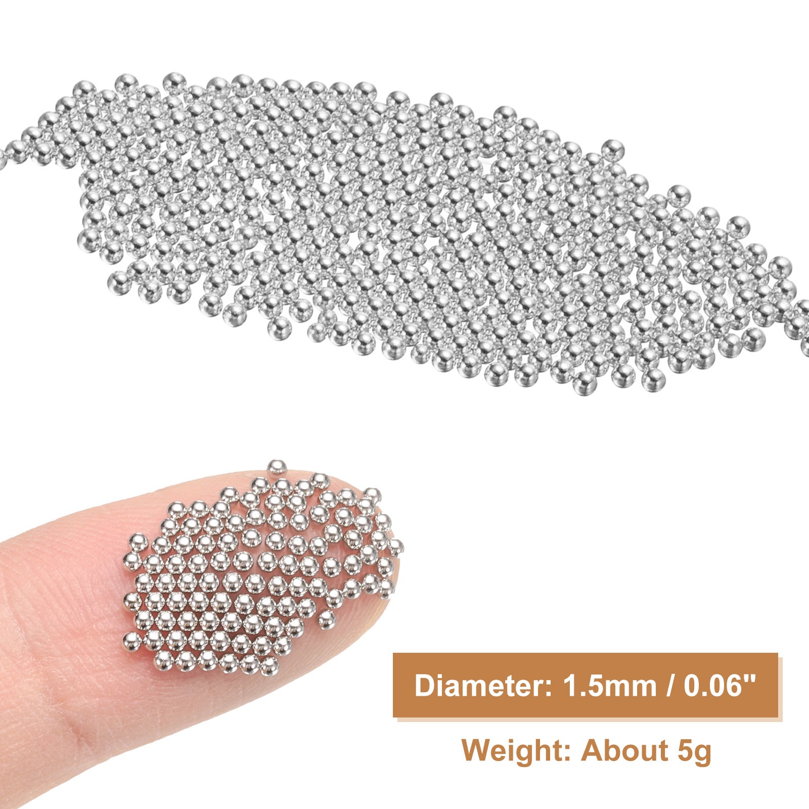 2pcs Nail Art Beads 0.06″ Mini Metal Caviar Nails Beads Ball for DIY, Silver