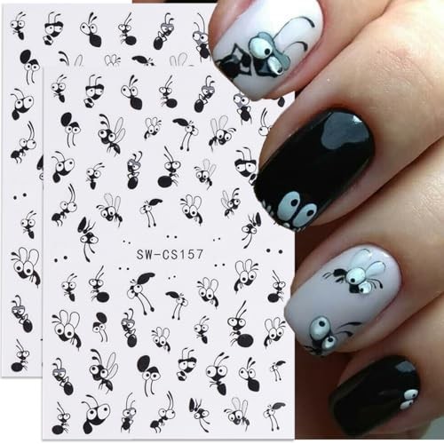 Cute Expression Nail Art Stickers Cute Black Ant Cartoon Nail Decals style3