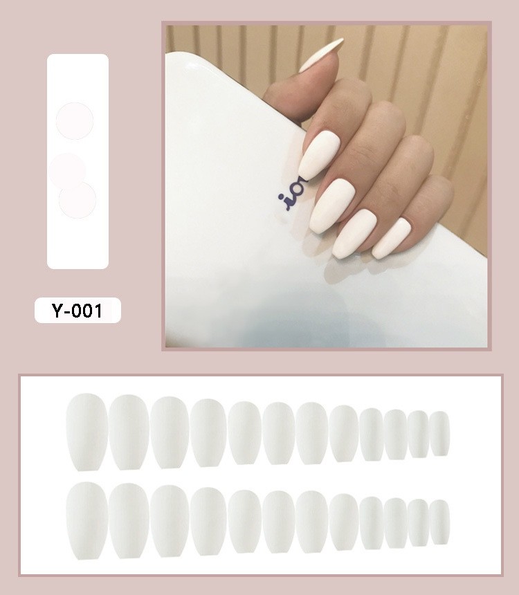 24PCS Matte White Press On Nail Medium Ballerina Full Cover False Nails Reusable