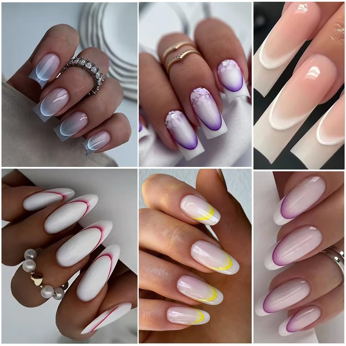 12Sheets Gradient French Line Nail Stickers, Colorful Stripes Line Transfer D…