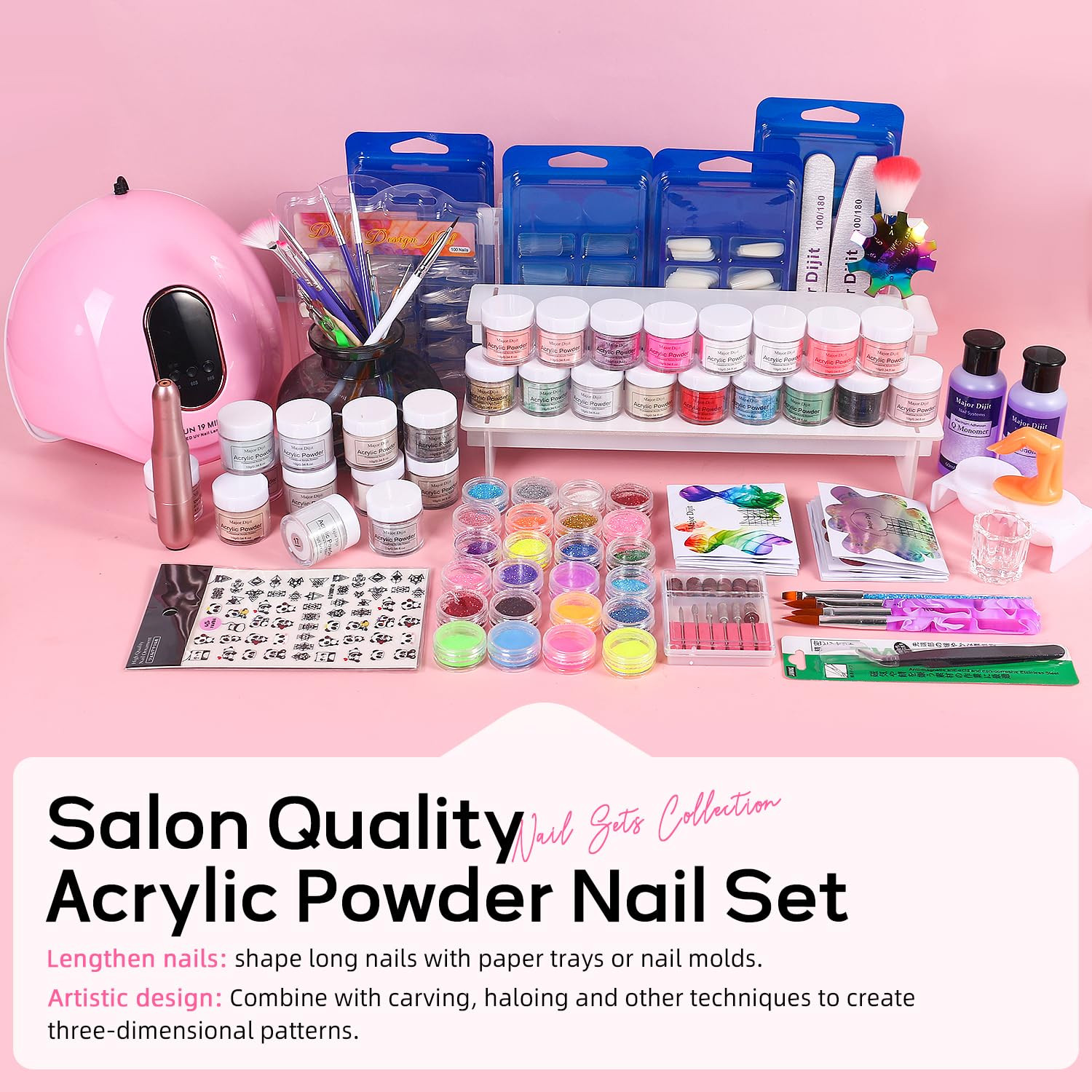Acrylic Nails Kit Set 29 Colors with UV Lamp & Electric Drill, 2X60Ml Monomer –