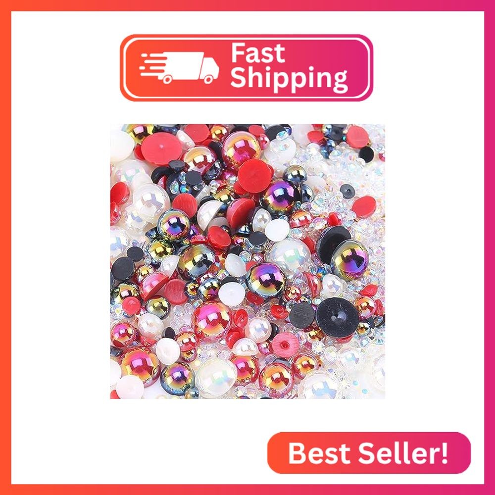 Flatback Pearls Rhinestones for Craft 30g 1400Pcs (2-10mm) Half Round Resin AB C