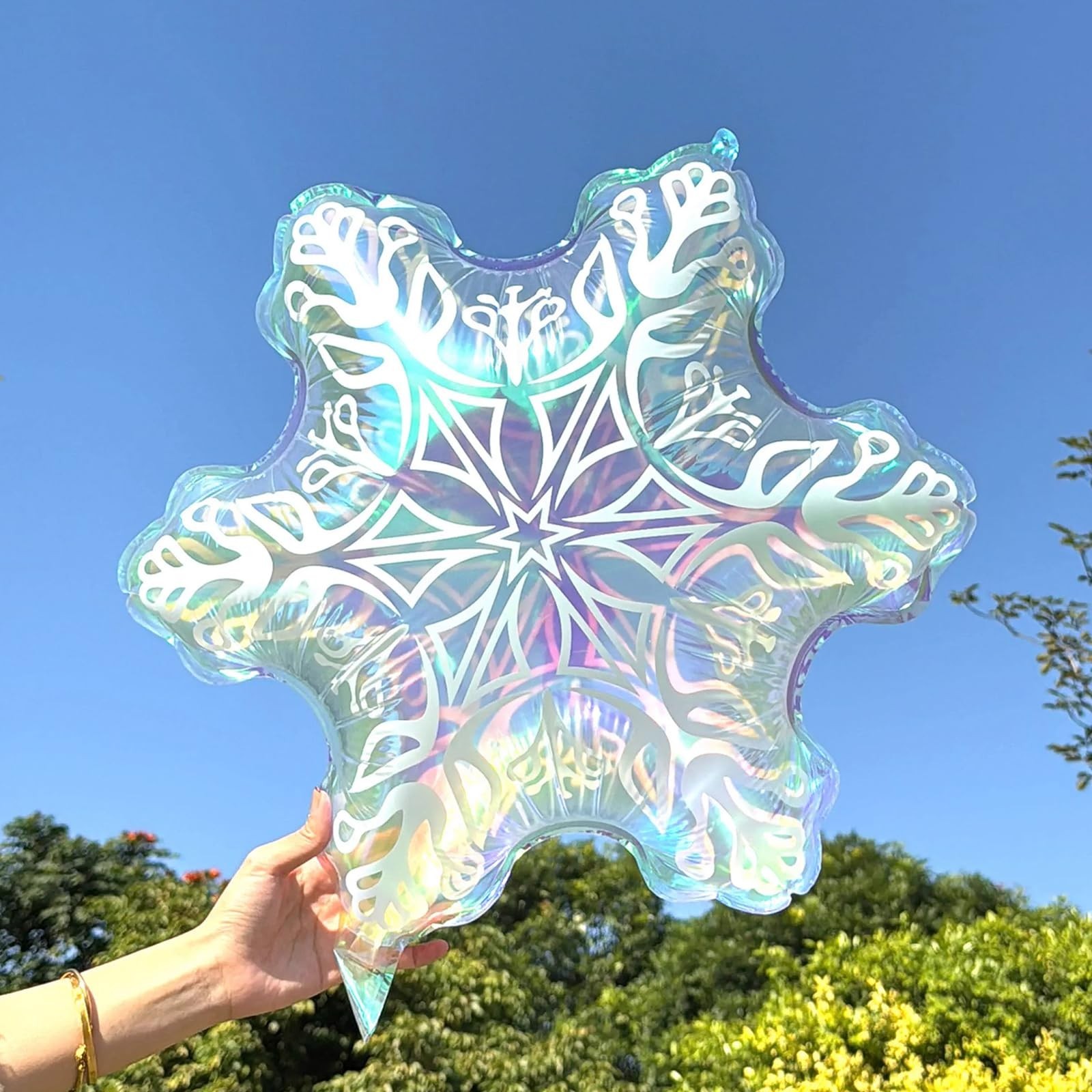 6pcs 24” Clear Iridescent Snowflake Balloons, Winter Theme Snow Foil Mylar B…