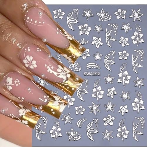 6 Sheets Flower Nail Art Stickers Gilding Gold Silver Flower Nail Decals