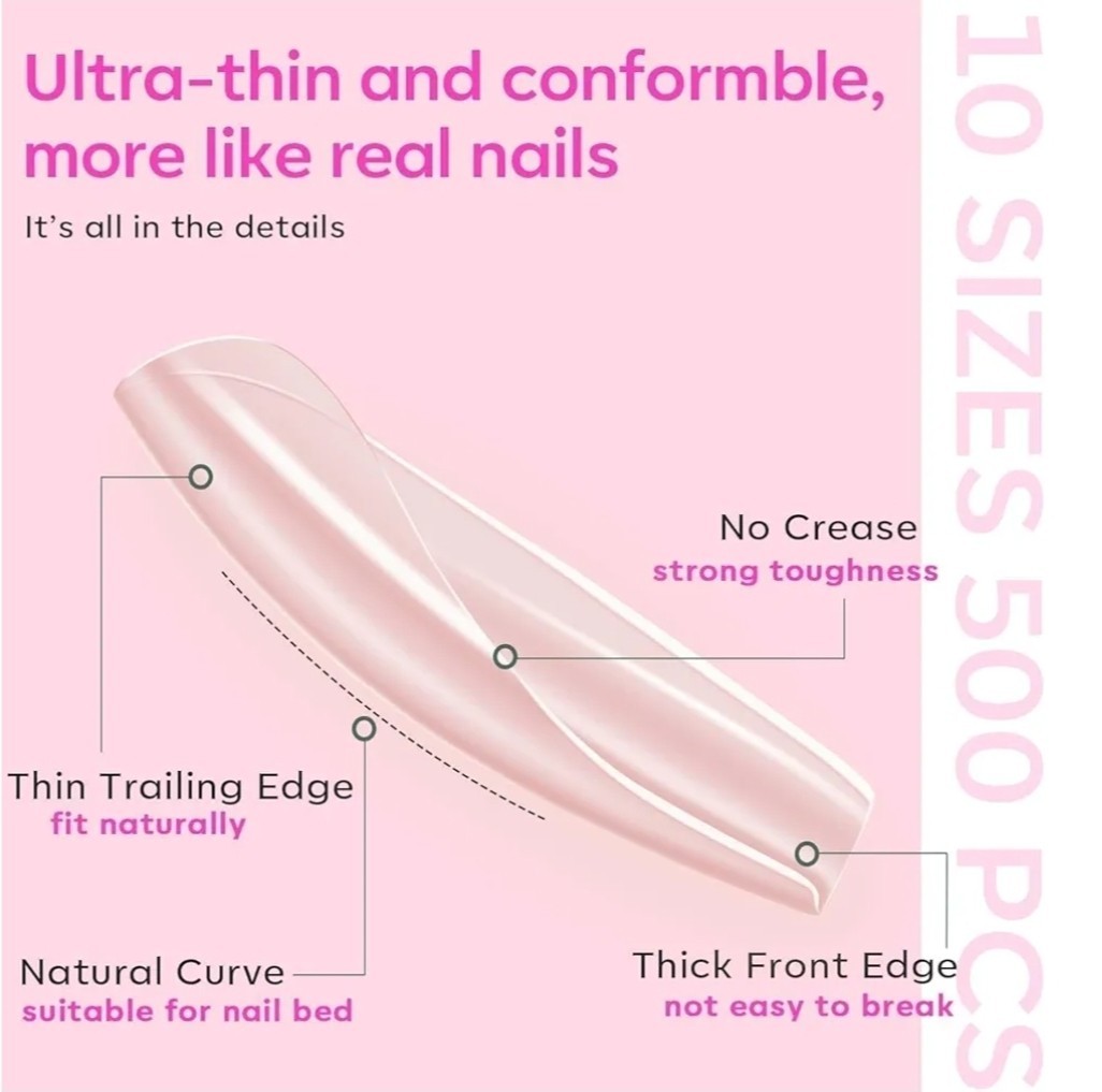 Gel Nail Kit, Nail Tips and Glue Gel Kit with 9-In-1 Glue, 500Pcs Long Coffin