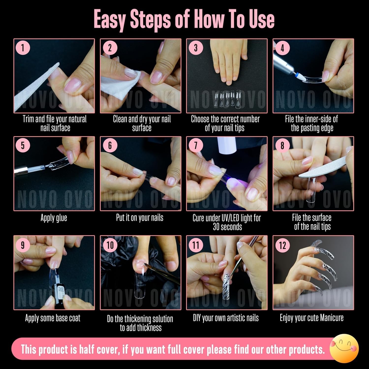 Clear French False Nail Set – XXL Curved Nail Tips 240pc