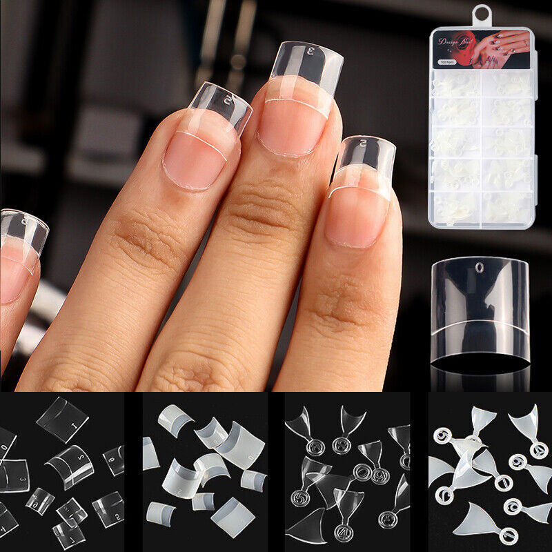 100PCS Box Nail Tip French Fake Art Nails Half Cover Artificial Acrylic Short