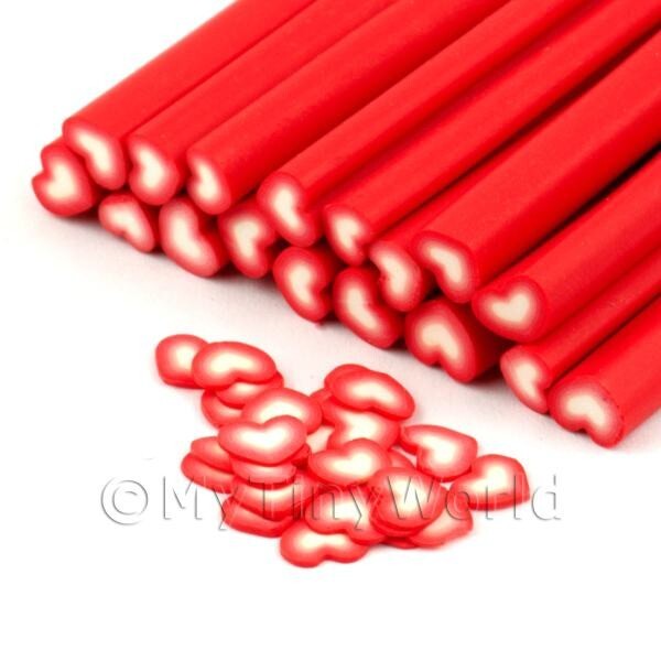 4 x Handmade Red and White Heart Nail Art Cane