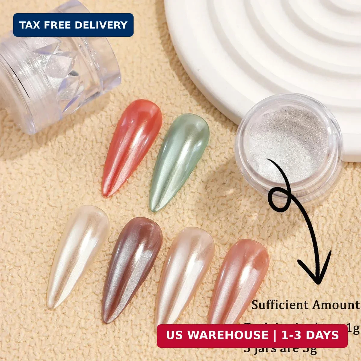 3Pcs Moonlight White Pearl Chrome Nail Powder, Super Glossy Clear Mirror Effect