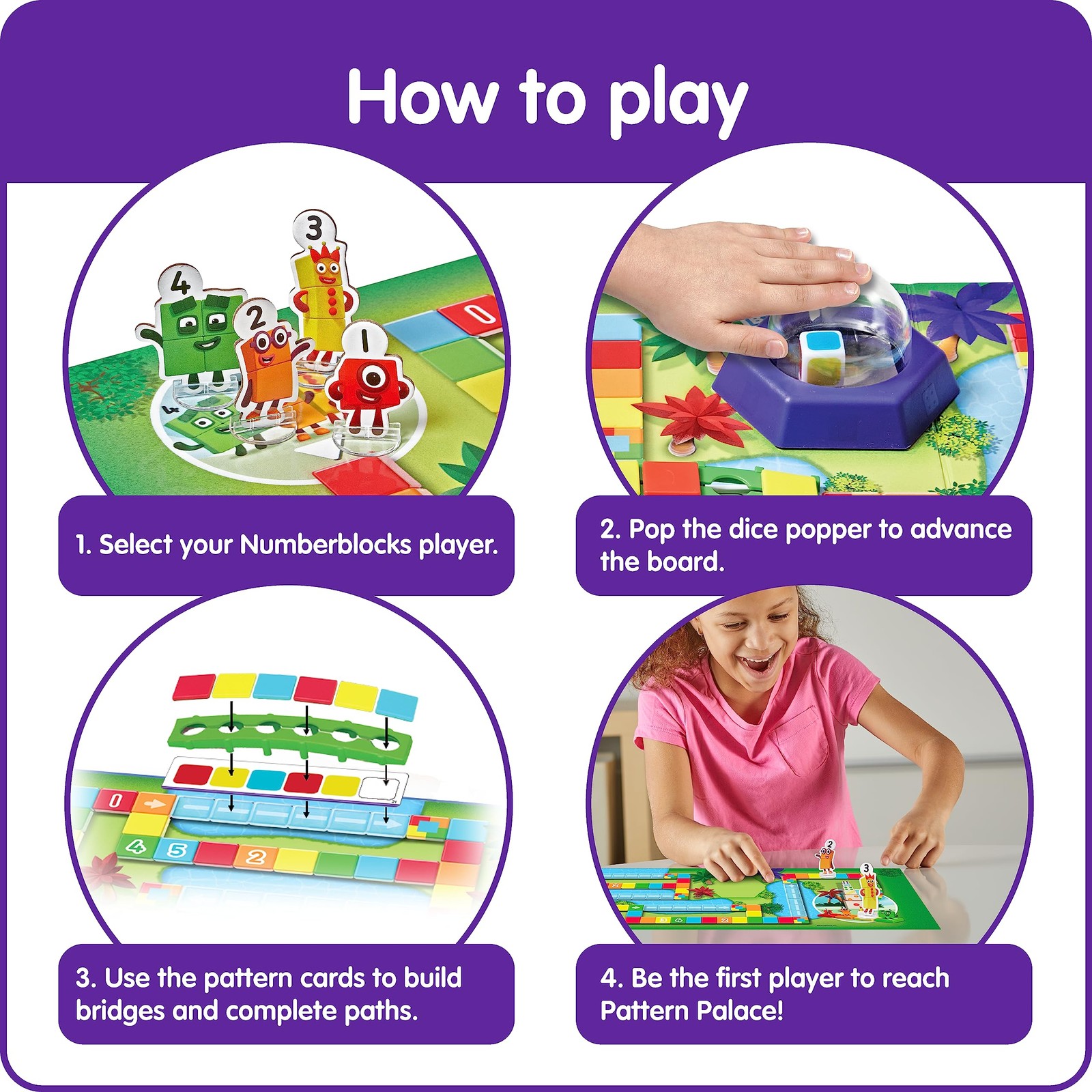 hand2mind Numberblocks Race to Pattern Palace! Board Game, Multiple Colors