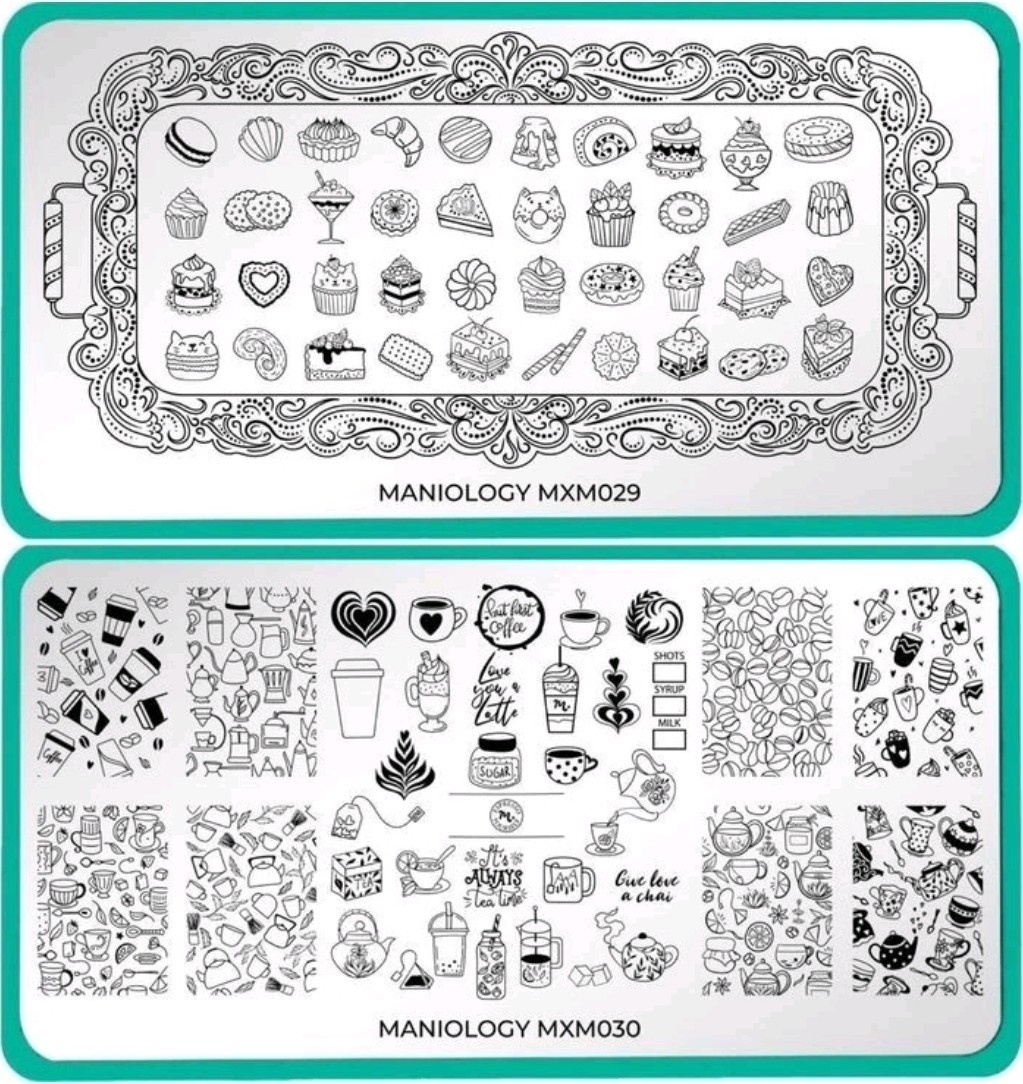 Maniology MXM029 MXM030 Coffee Tea Corner Cafe Pastry Party Nail Stamping Plates