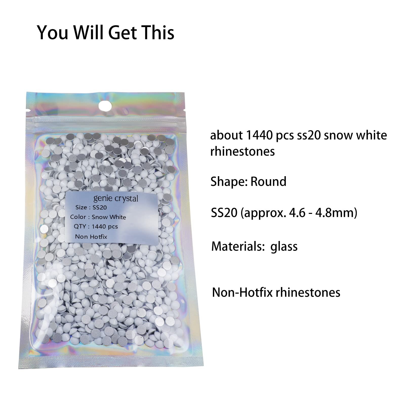 Genie Crystal ss20 1440 Pcs Solid Chalk White Flatback Rhinestones, 10 Gorss …