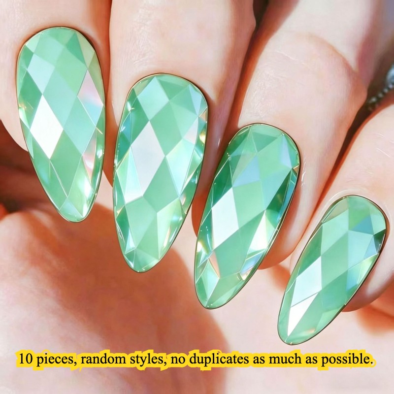 Long Round Almond Fake Nails Metallic Mirror Shimmer 3D Laser Glue on Nail Lot