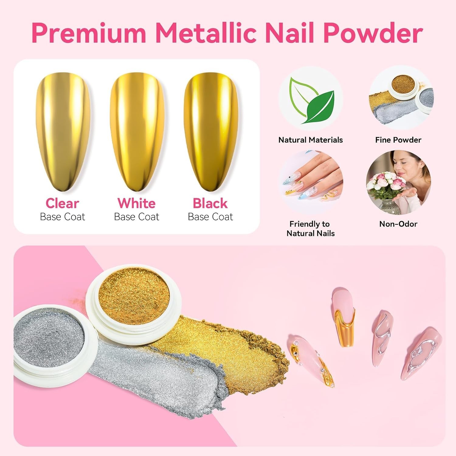 3D Nail Art Kit with Chrome Powder, Sculpting Gel & Eyeshadow Application Sticks
