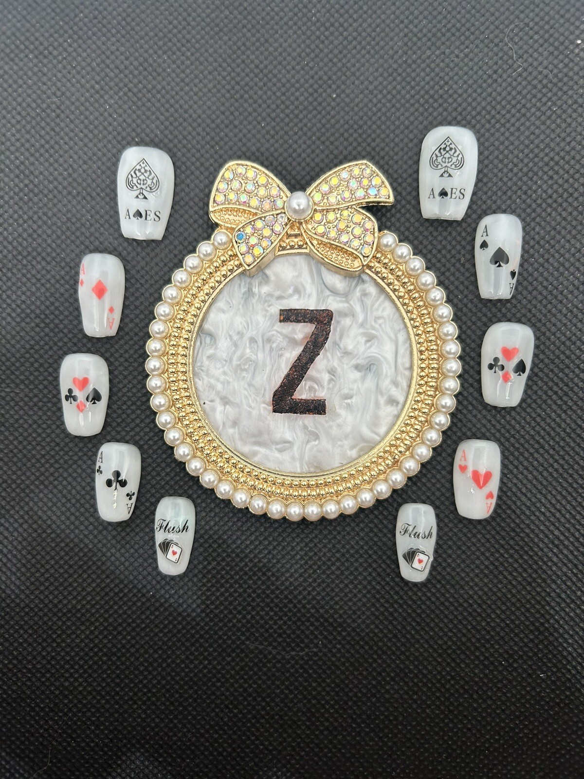 Z NAILZ! Handmade Milky White Casino/Card Themed Press On Nails