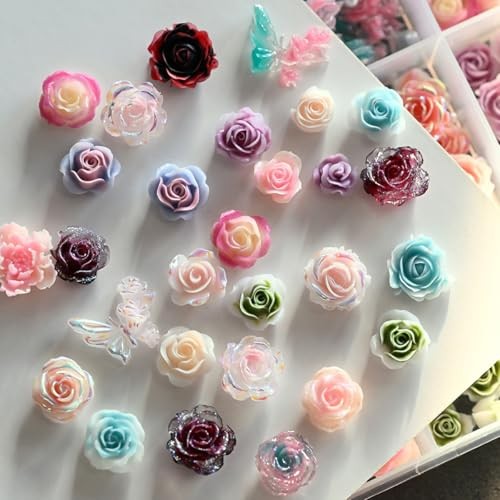 Flower Nail Art Charms – 3D Rose Flower Nail Rhinestones Floral Nail Style-9