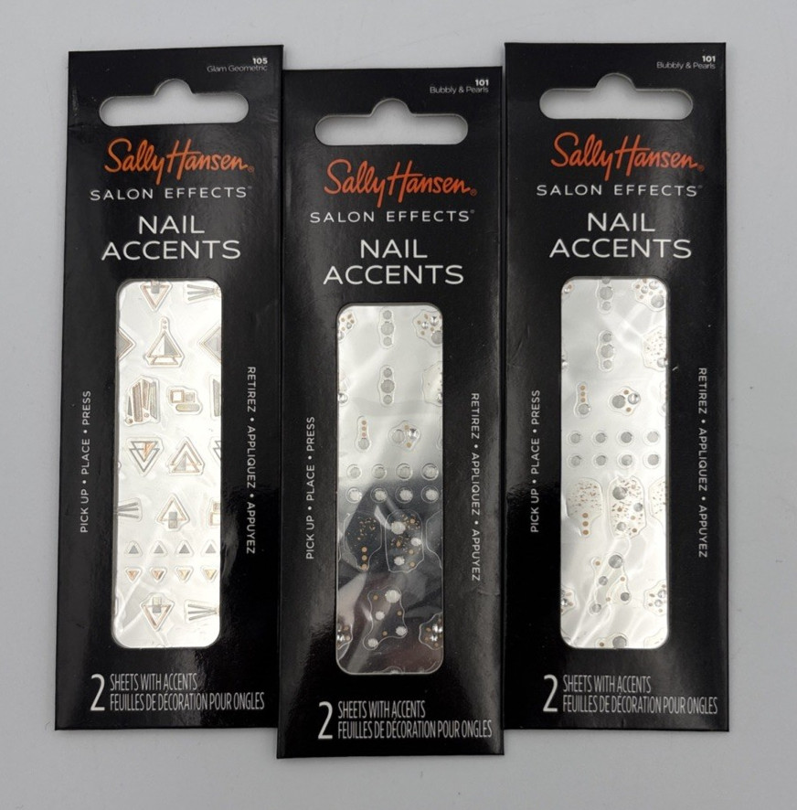 Sally Hansen Salon Effects Nail Accents Assorted Design Lot of 3 Pks of Stickers