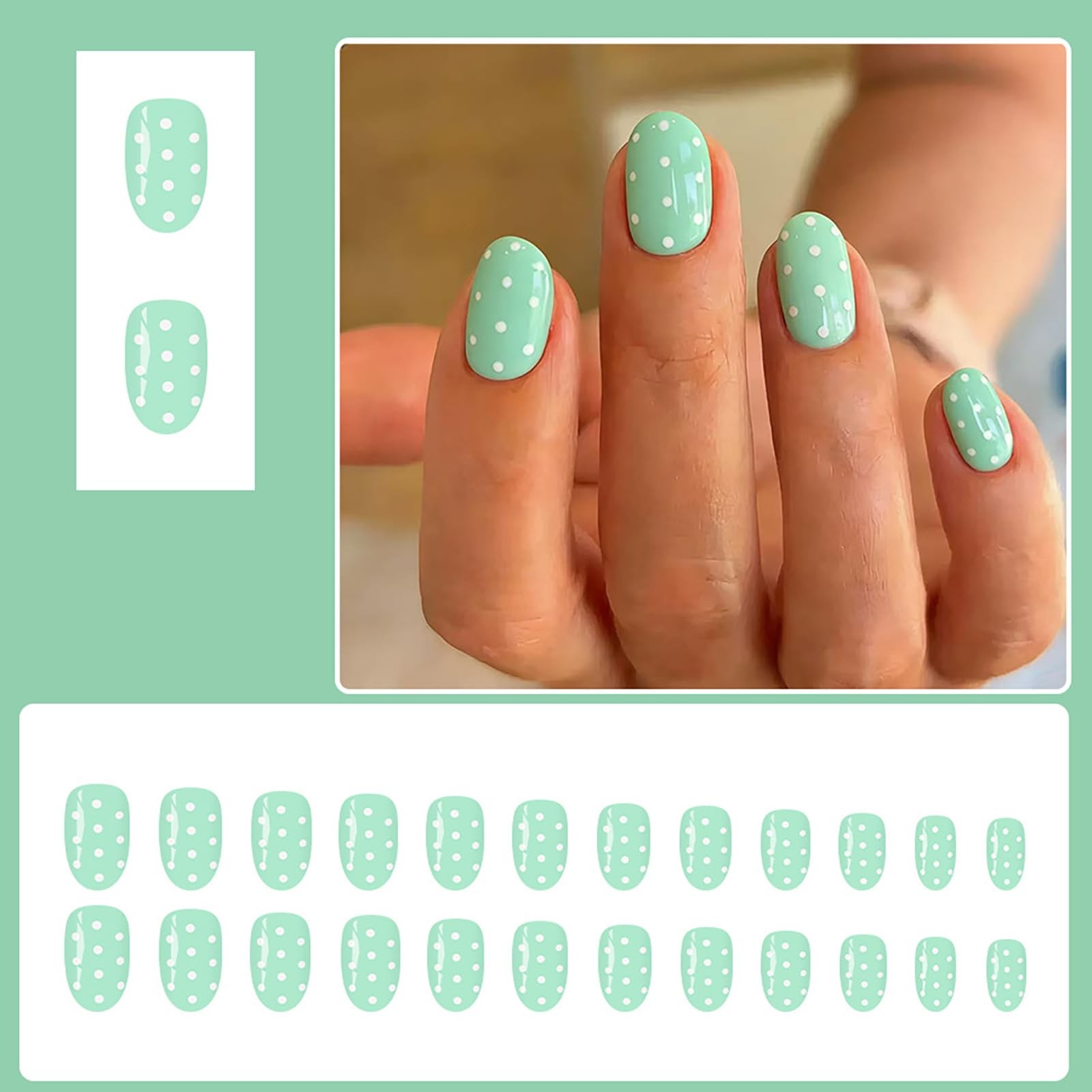 24Pcs Mint Green Press on Nails,Short Oval Fake Nails Cute Acrylic Nails Pres…