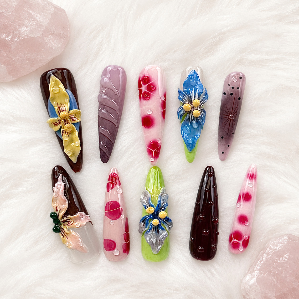 Press On Nails Extra Long Stiletto 3D Flower Butterfly Water Drop Y2K Nail Set