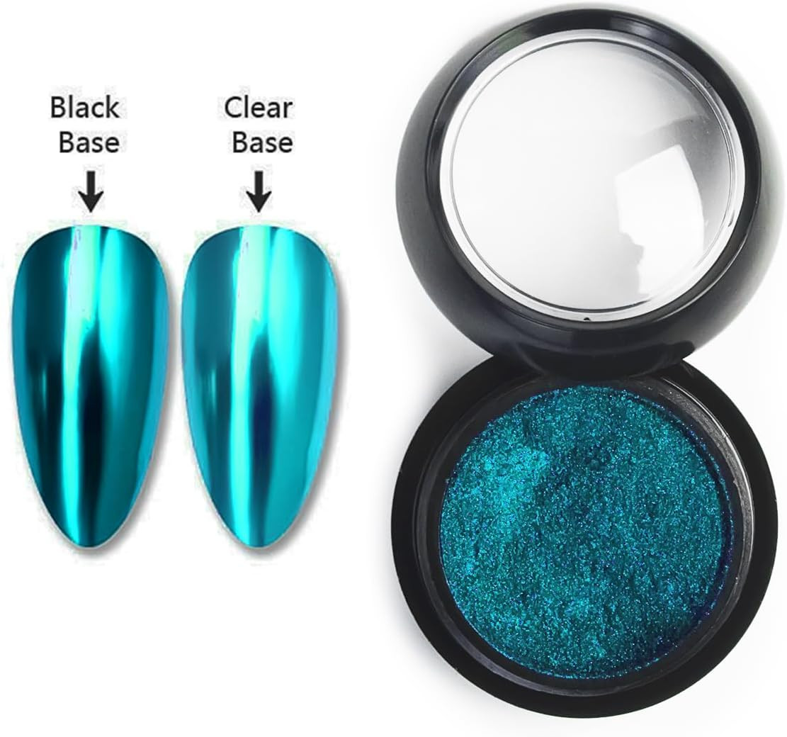 Blue Chrome Nail Powder Mirror Effect Metallic Dust Holographic Glitter Glazed M