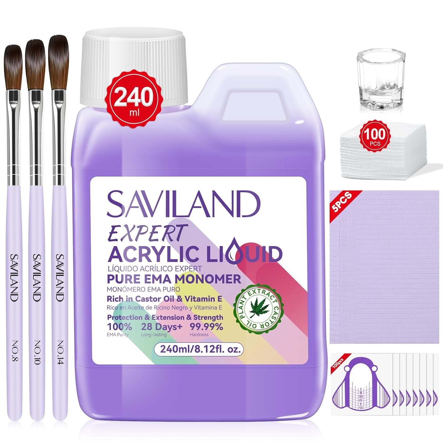 Professional 8OZ Acrylic Monomer Kit: Brushes, Dappen Dish & Nail Forms Included