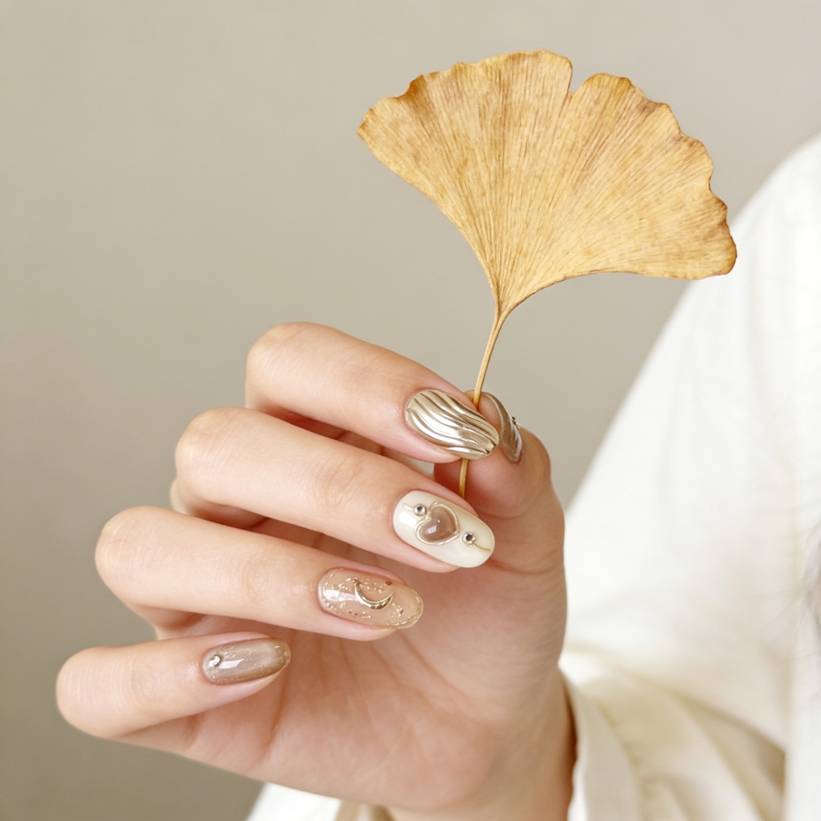 Gilded Galaxy Press On Nails Oval Metallic Rhinestone Handmade Set Gift For Her