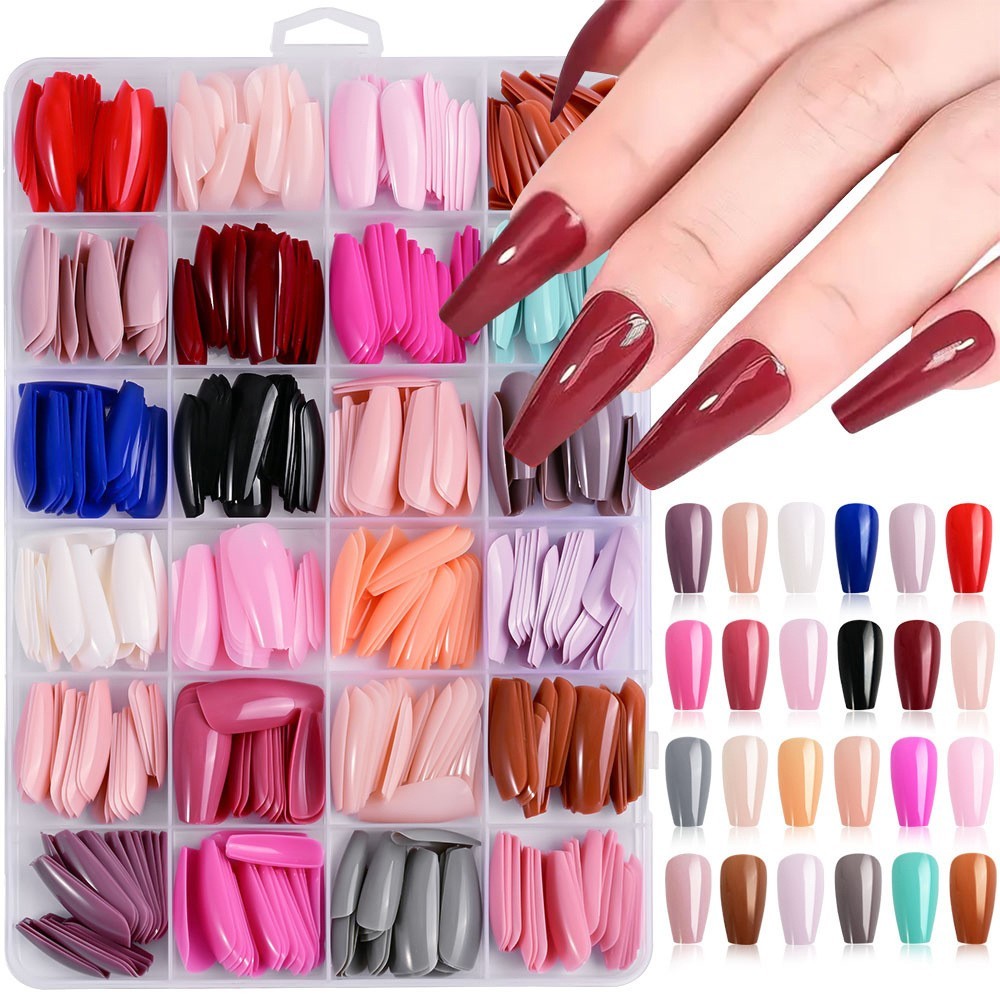 Press on Nails 24 Colors 576PCS Press on Nails Almond Matte Glossy Long Almond