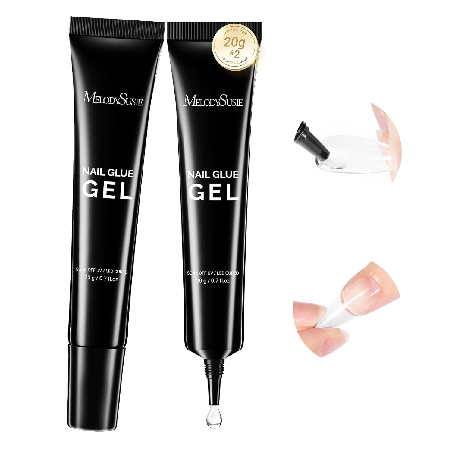 MelodySusie 20g*2Pcs Solid Nail Glue Gel, Super Strong&28+Days Long Last Soft Ge