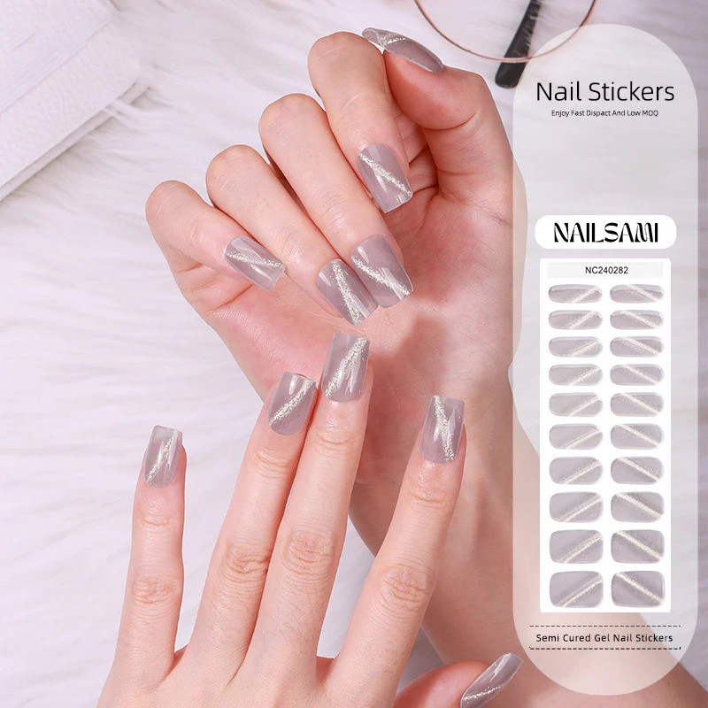 NAILSAMI Silver Shimmer – Semi Cured Gel Nail Sticker Kit