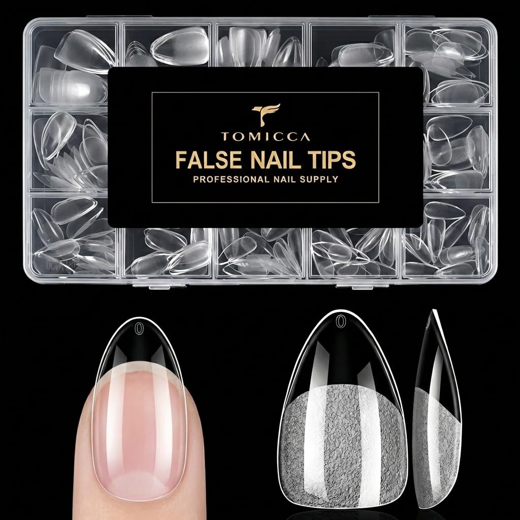 TOMICCA Short Almond Nail Tips 15 Sizes Nail Tips 240Pcs Almond Nails